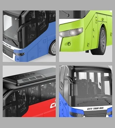 اتوبوس آرسی لوکس با فرکانس 2.4 گیگاهرتز، اسباب بازی اتوبوس طویل برای کودکان، اسباب بازی چهار چرخ متحرک با نور و صدا - چند رنگ