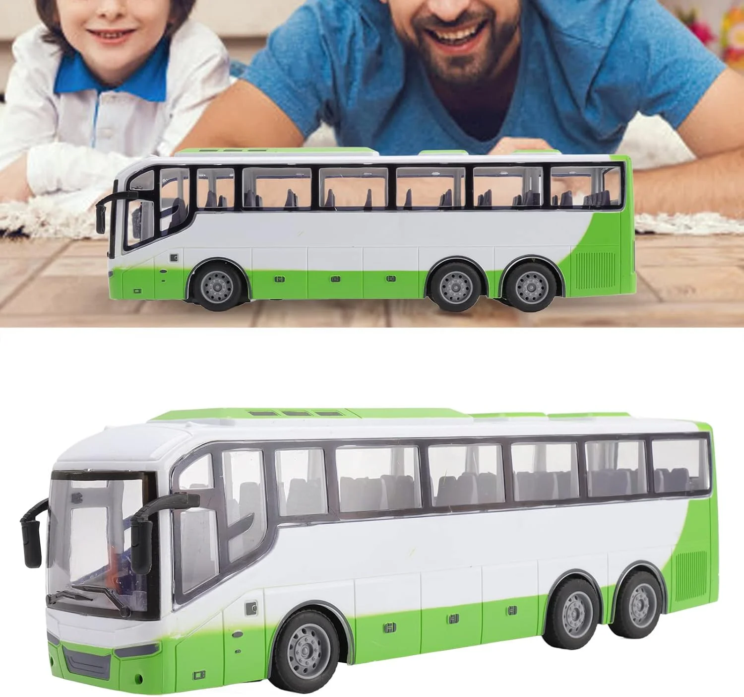 اتوبوس کنترلی مدل اتوبوس برقی آرسی 1/30 با رنگ های زنده، اسباب بازی های آموزشی کنترلی بزرگ برای کودکان بالای 3 سال (سفید سبز)