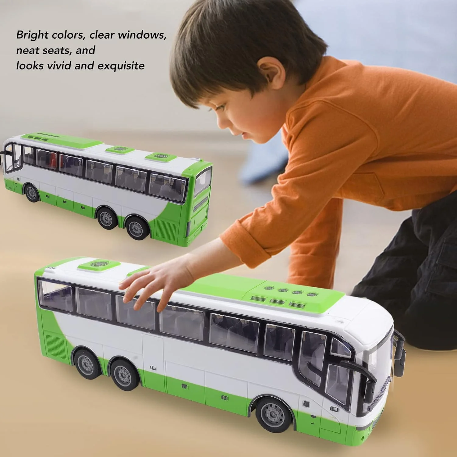 اتوبوس کنترلی مدل اتوبوس برقی آرسی 1/30 با رنگ های زنده، اسباب بازی های آموزشی کنترلی بزرگ برای کودکان بالای 3 سال (سفید سبز)