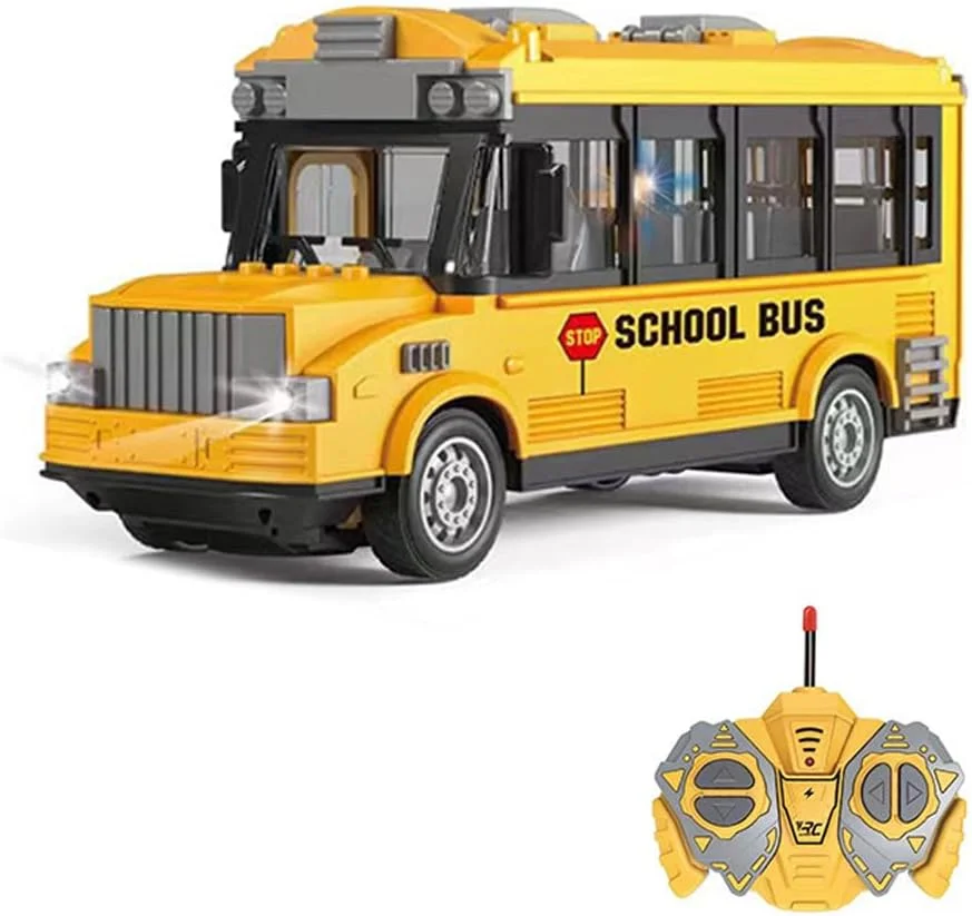 اتوبوس مدرسه کنترلی Labymos، ماشین کنترلی با مقیاس 1/30، 4 کانال، دارای نور، موسیقی و درب های بازشو، اسباب بازی تعاملی والدین و کودک