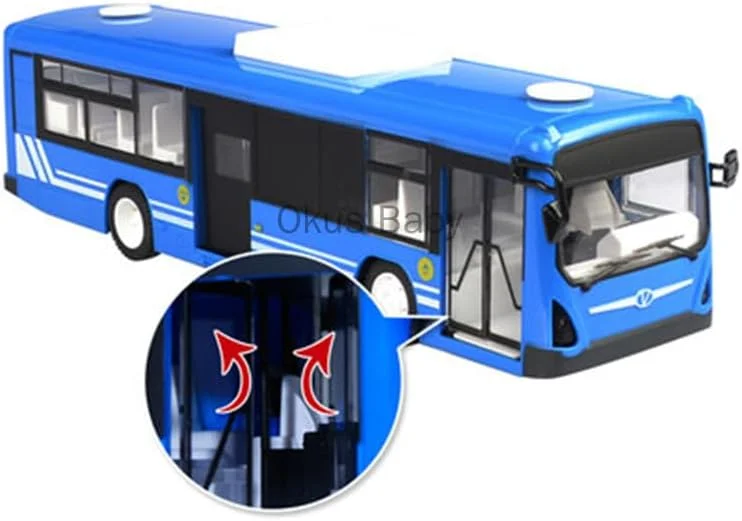 اتوبوس کنترلی 6 کاناله با کنترل از راه دور 2.4G، اتوبوس سریع السیر شهری با قابلیت استارت با یک کلید، دارای صدا و نور واقعی (اتوبوس آبی)