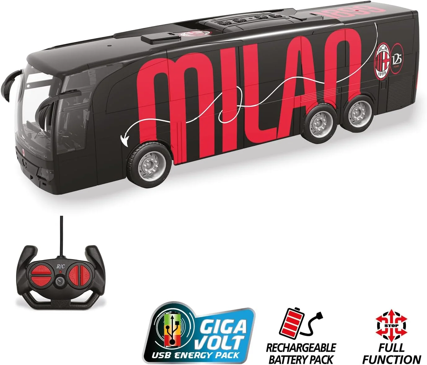 مدل اتوبوس کنترل از راه دور میلان Mondo Motors، طول 33 سانتی متر، شامل باتری های قابل شارژ، اتوبوس اسباب بازی برای کودکان 63855