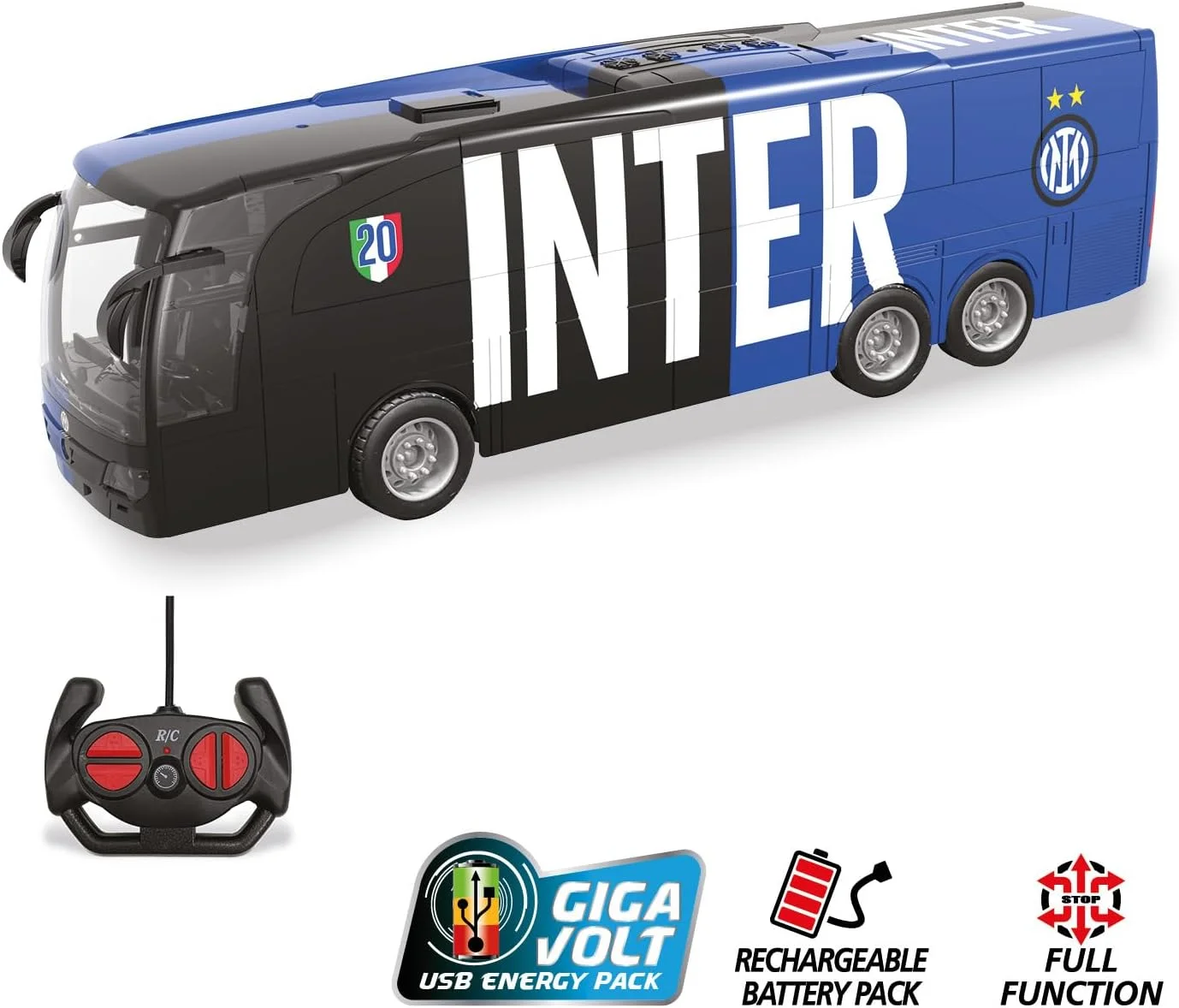 اتوبوس اینتر مدل Mondo Motors - کنترل از راه دور، مدل 33 سانتی متر، شامل بسته باتری های قابل شارژ، ماشین اسباب بازی برای کودکان، 63856