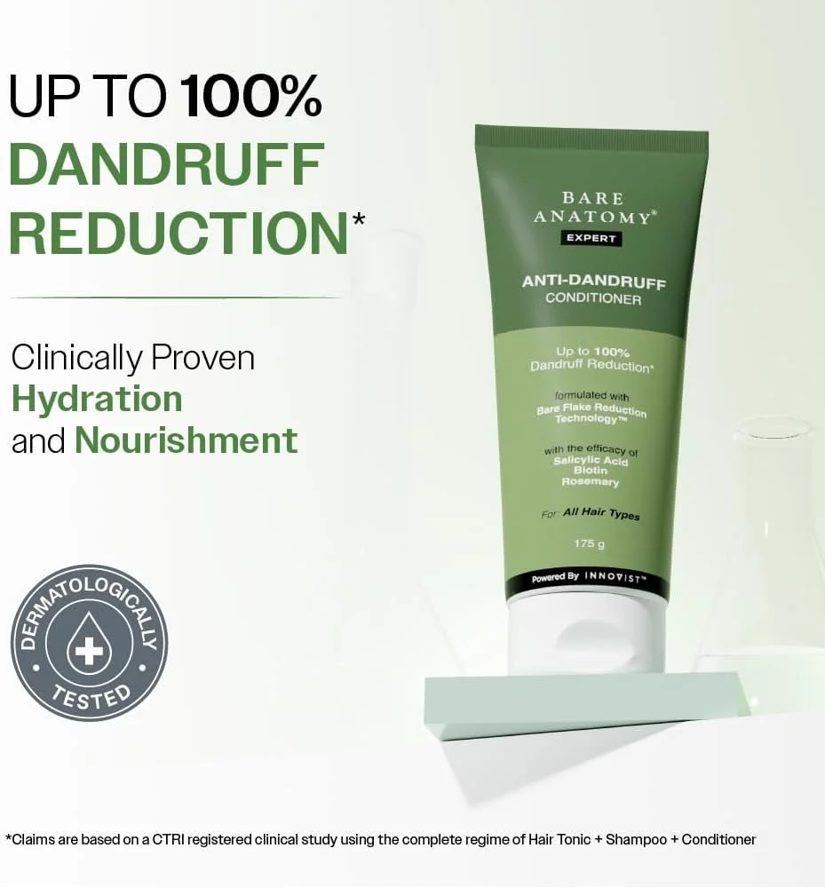 نرم کننده مو ضد شوره سر Bare Anatomy حاوی بیوتین، سالیسیلیک اسید و رزماری | از بین برنده پوسته های سر | مرطوب کننده و تقویت کننده مو | کاهش وز و شکستگی مو | مناسب برای انواع مو | 175 گرم