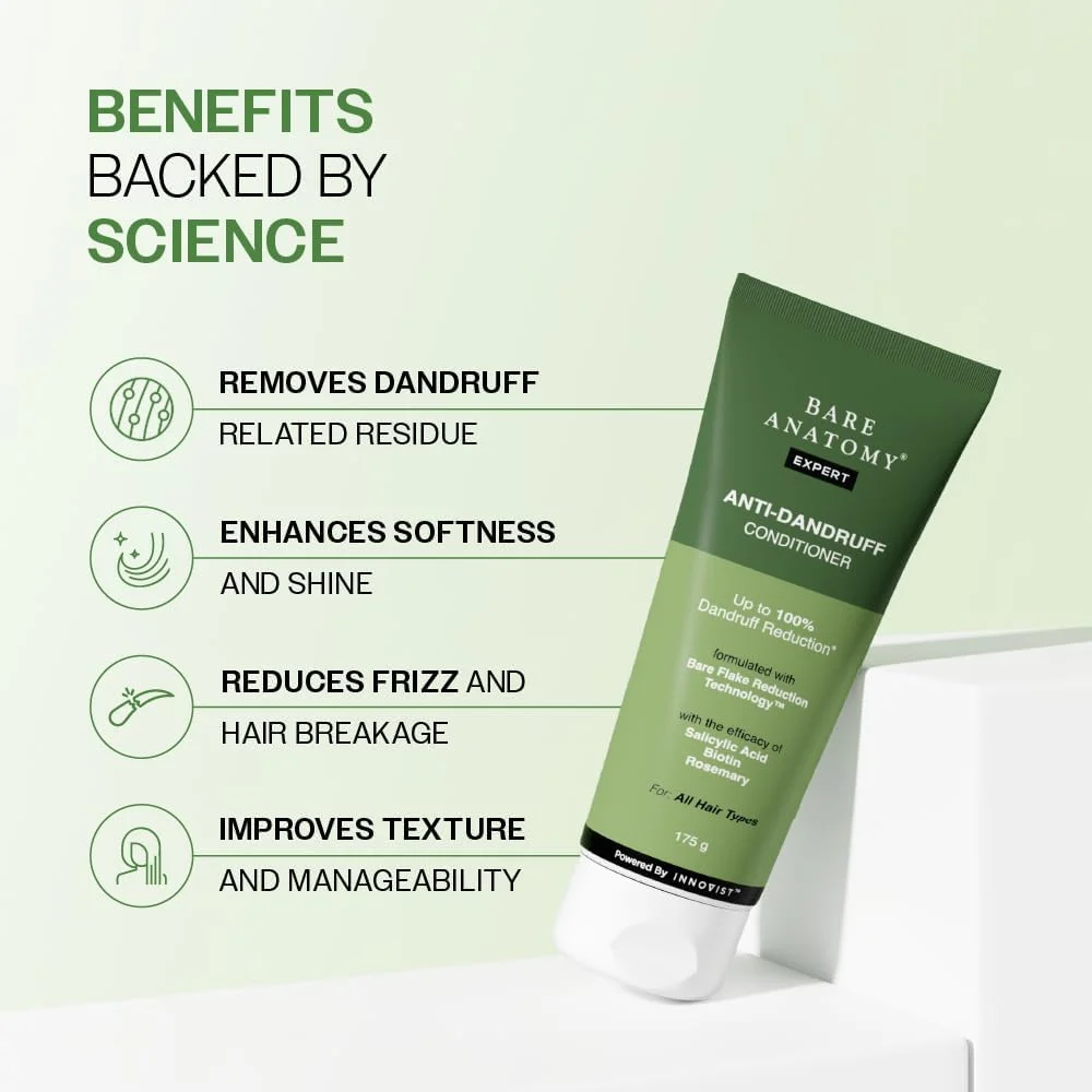 نرم کننده مو ضد شوره سر Bare Anatomy حاوی بیوتین، سالیسیلیک اسید و رزماری | از بین برنده پوسته های سر | مرطوب کننده و تقویت کننده مو | کاهش وز و شکستگی مو | مناسب برای انواع مو | 175 گرم