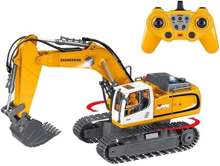 اسباب بازی بیل مکانیکی کنترلی برای پسران، اسباب بازی ساختمانی بیل مکانیکی RC با 11 کانال با بیل فلزی و نور، دود شبیه سازی شده، هدیه تولد کریسمس برای پسران 3-5 4-7 8-12 ساله