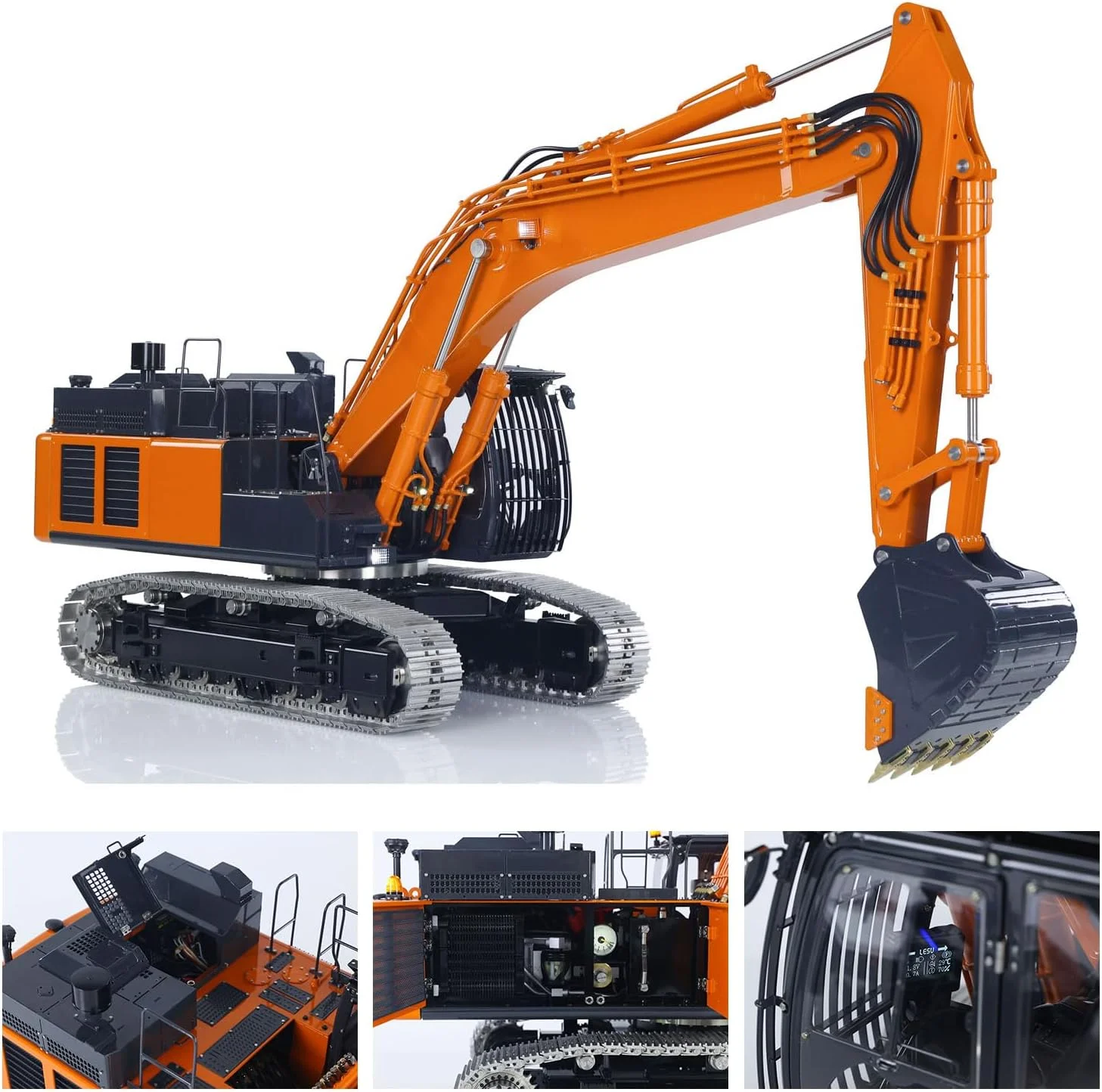 مدل کیت بیل مکانیکی هیدرولیک کنترل از راه دور LESU Aoue Zx490 مقیاس 1/14 بدنه فلزی ماشین حفاری RC با شیر 6 کاناله، چراغ، موتور پمپ براشلس، مدل حرفه ای