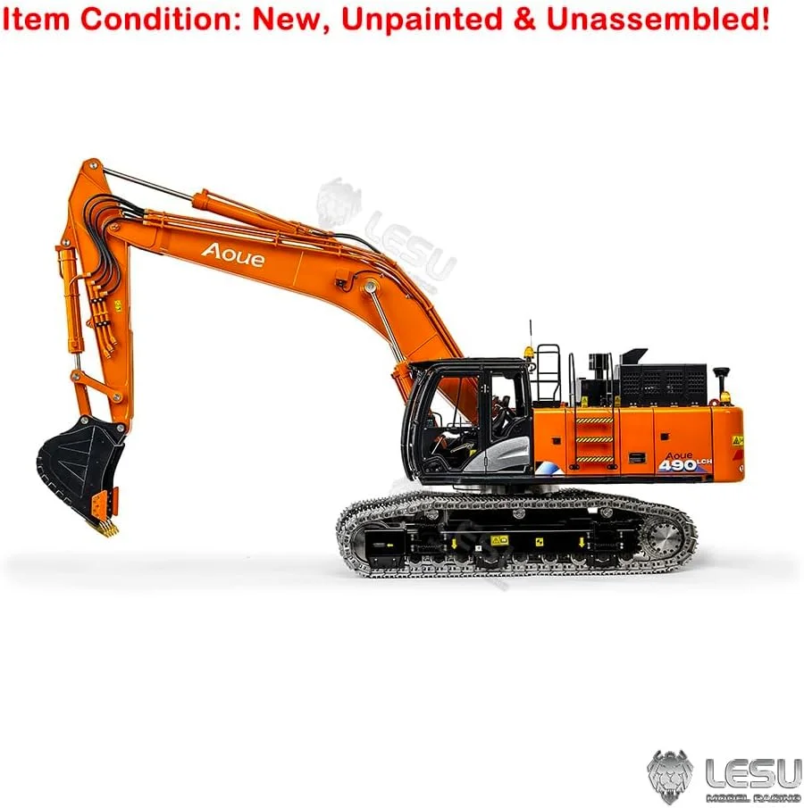 مدل کیت بیل مکانیکی هیدرولیک کنترل از راه دور LESU Aoue Zx490 مقیاس 1/14 بدنه فلزی ماشین حفاری RC با شیر 6 کاناله، چراغ، موتور پمپ براشلس، مدل حرفه ای