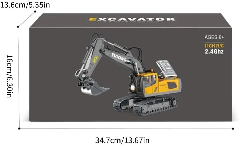 اسباب بازی بیل مکانیکی کنترلی 2.4 گیگاهرتزی برای پسران 6 تا 12 ساله، بهترین هدیه تولد برای کودکان 7، 8، 9، 10 و 11 ساله، اسباب بازی های ساختمانی RC با بیل فلزی، چراغ ها و صداها