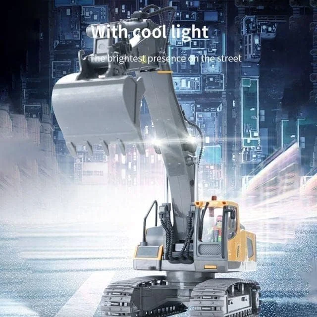 اسباب بازی بیل مکانیکی کنترلی RABRA برای پسران 4 تا 12 سال، بهترین هدیه تولد برای کودکان 4 5 6 7 8 9 10 11+ ساله، اسباب بازی های ساختمانی RC با بیل فلزی، چراغ ها، صداها 2.4 گیگاهرتز، چند رنگ