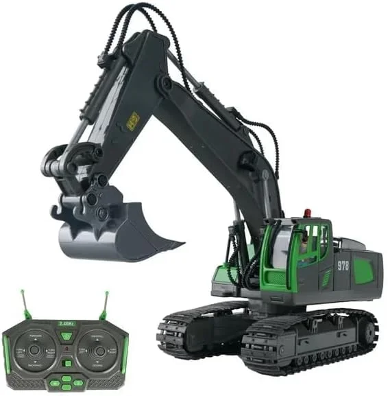 بیل مکانیکی کنترلی 2.4 گیگاهرتزی، اسباب بازی برای پسران 6-12 سال، ماشین های ساختمانی آرسی 11 کاناله قابل شارژ با بیل فلزی نور و صدا، هدیه تولد برای کودکان 7 8 9 10+ سال