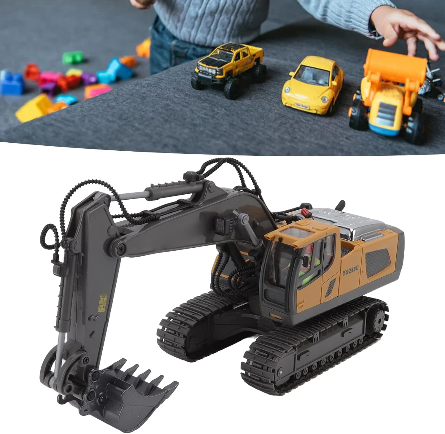 بیل مکانیکی آرسی مقیاس 1/20، 11 کانال 2.4 گیگاهرتز، اسباب بازی بیل مکانیکی کنترل از راه دور آلیاژ پلاستیکی برای پسران (زرد)