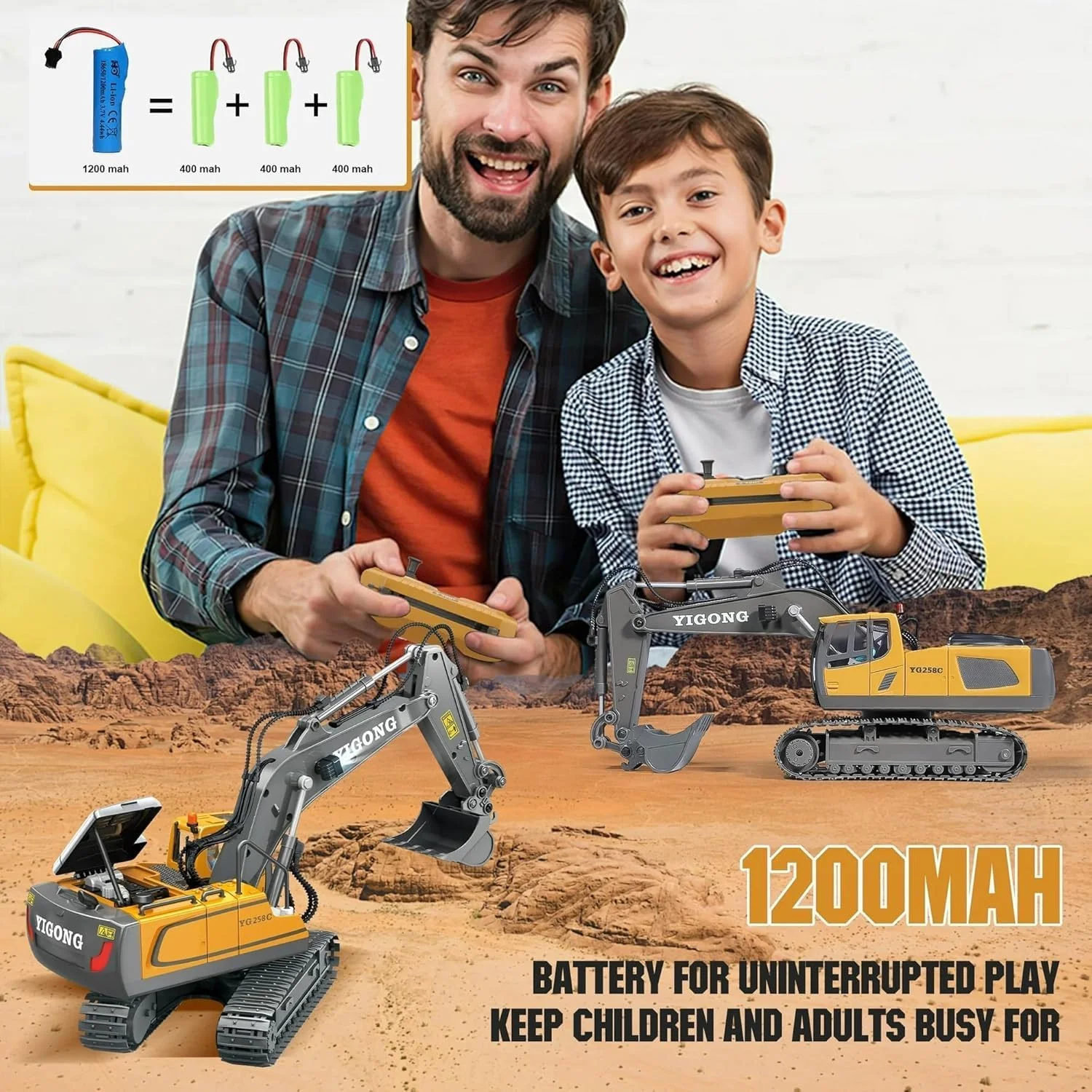 اسباب بازی بیل مکانیکی کنترلی 1:20، ماشین های ساختمانی شارژی RC، 11 کانال 2.4 گیگاهرتز، اسباب بازی حفاری با عملکرد کامل با صدا و نور برای پسران و دختران، چند رنگ