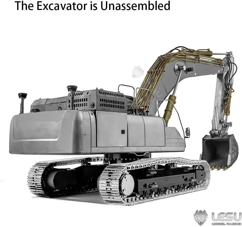 مدل بیل مکانیکی هیدرولیک خزنده رادیویی LESU در مقیاس 1/14 برای مدل ساختمانی بیل مکانیکی کنترل از راه دور SK500LC (مونتاژ نشده - رنگ نشده - زنجیر فلزی)