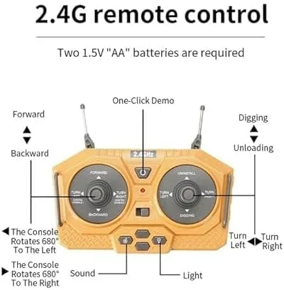 اسباب بازی کامیون بیل مکانیکی آرسی 11 کاناله Junona، وسایل نقلیه ساختمانی 2.4 گیگاهرتز، بیل مکانیکی کنترلی مقیاس 1/20 با بیل فلزی، چرخش 680 درجه، چراغ ها و صداها برای کودکان پسر 4 تا 10 سال - چند رنگ