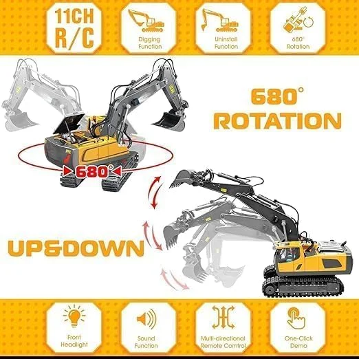 اسباب بازی بیل مکانیکی کنترلی برای پسران 3-12 سال، ایده های هدیه عالی برای پسران 3 تا 10+ ساله، بیل مکانیکی ساختمانی شارژی، وسایل نقلیه حفاری، اسباب بازی های مهندسی با بیل فلزی
