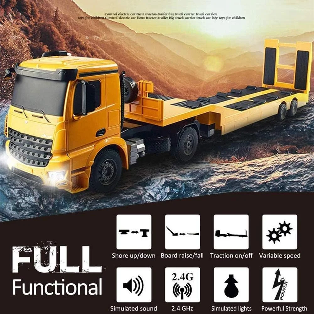 ماشین کنترلی از راه دور Lotees، کامیون یدک کش، بیل مکانیکی، لیفتراک، بولدوزر، کامیون کمپرسی، تریلر کفی جداشدنی، کامیون تریلر مهندسی، چراغ های صدا، هدیه برای پسران