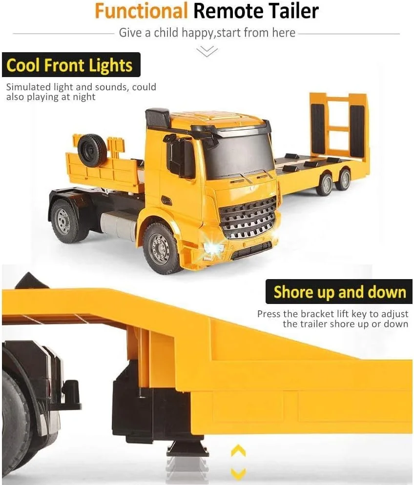ماشین کنترلی از راه دور Lotees، کامیون یدک کش، بیل مکانیکی، لیفتراک، بولدوزر، کامیون کمپرسی، تریلر کفی جداشدنی، کامیون تریلر مهندسی، چراغ های صدا، هدیه برای پسران