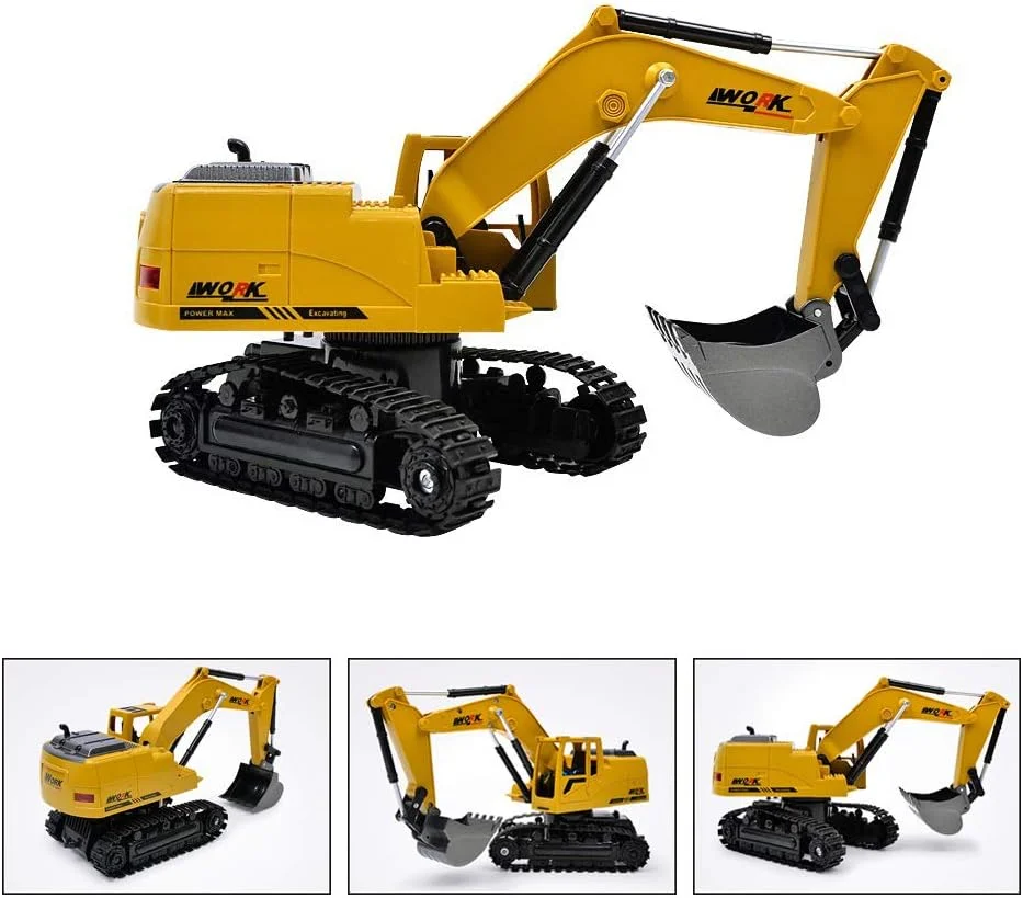 بیل مکانیکی آلیاژی 1:24 با 8 کانال و کنترل از راه دور 2.4G، اسباب بازی بیل مکانیکی کنترل از راه دور بی سیم برای هدیه تولد کودک در فضای باز