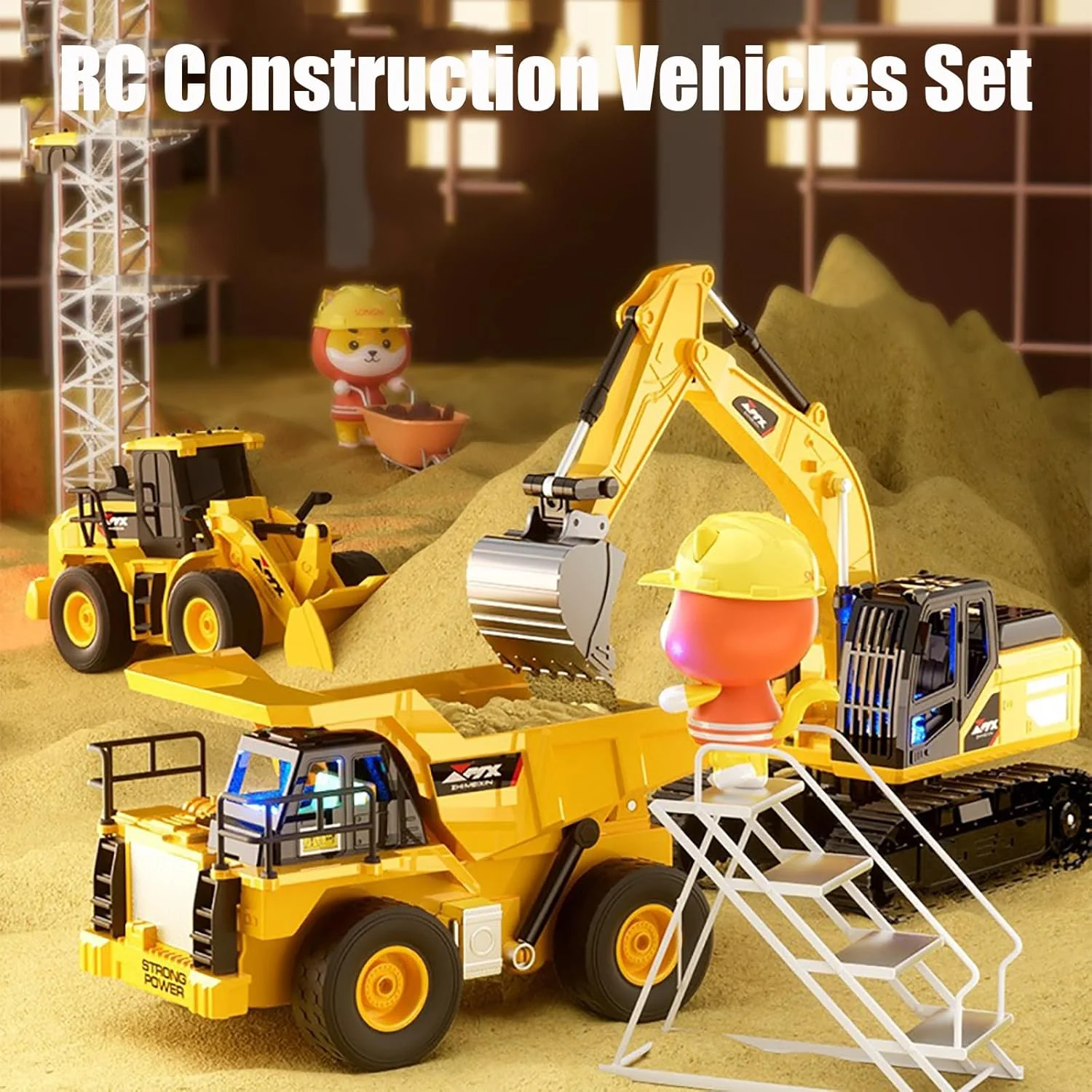 اسباب بازی بیل مکانیکی کنترلی با چرخش 360 درجه، بیل مکانیکی کنترل از راه دور، مجموعه ماشین آلات ساختمانی کنترلی، مجموعه بیل مکانیکی و کامیون کمپرسی کنترلی، بیل مکانیکی ساحلی کنترلی و کامیون کمپرسی کنترلی برای بزرگسالان (B)