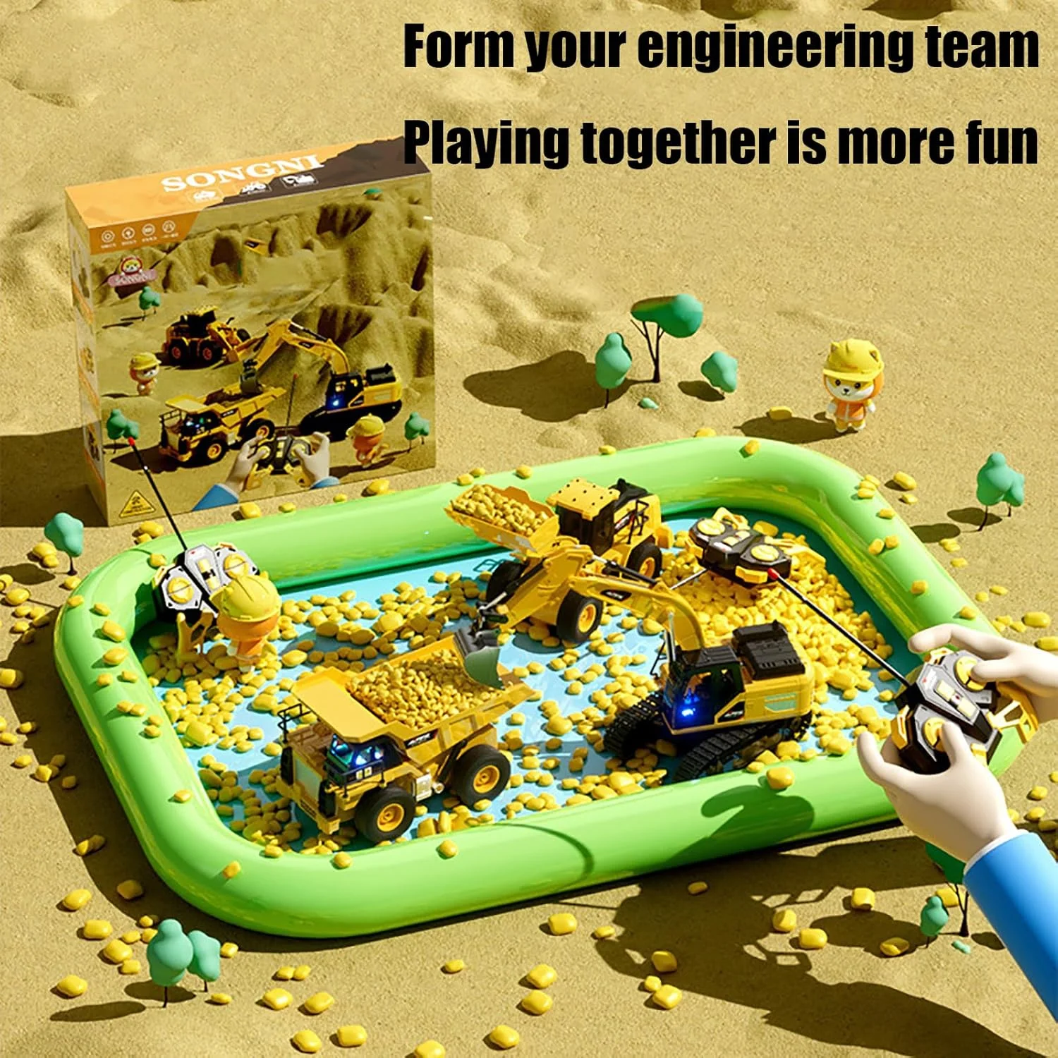 اسباب بازی بیل مکانیکی کنترلی با چرخش 360 درجه، بیل مکانیکی کنترل از راه دور، مجموعه ماشین آلات ساختمانی کنترلی، مجموعه بیل مکانیکی و کامیون کمپرسی کنترلی، بیل مکانیکی ساحلی کنترلی و کامیون کمپرسی کنترلی برای بزرگسالان (B)