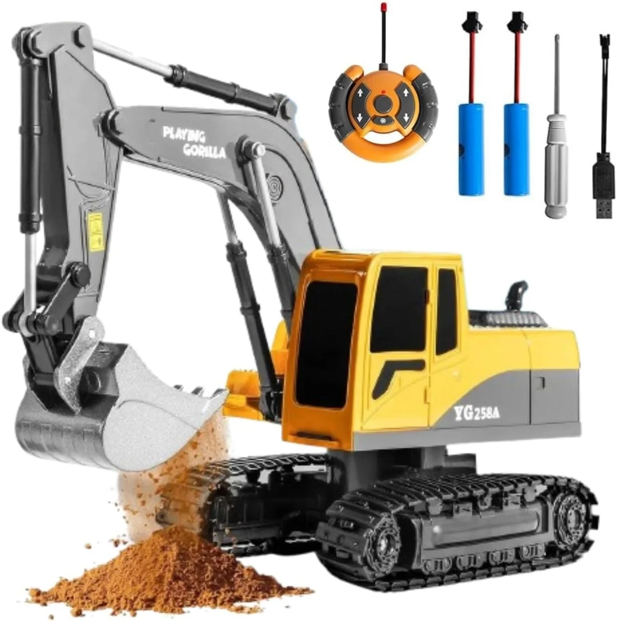 اسباب بازی بیل مکانیکی کنترلی، اسباب بازی ساخت و ساز واقعی برای پسران به همراه باتری های قابل شارژ اضافی - مقیاس 1:24