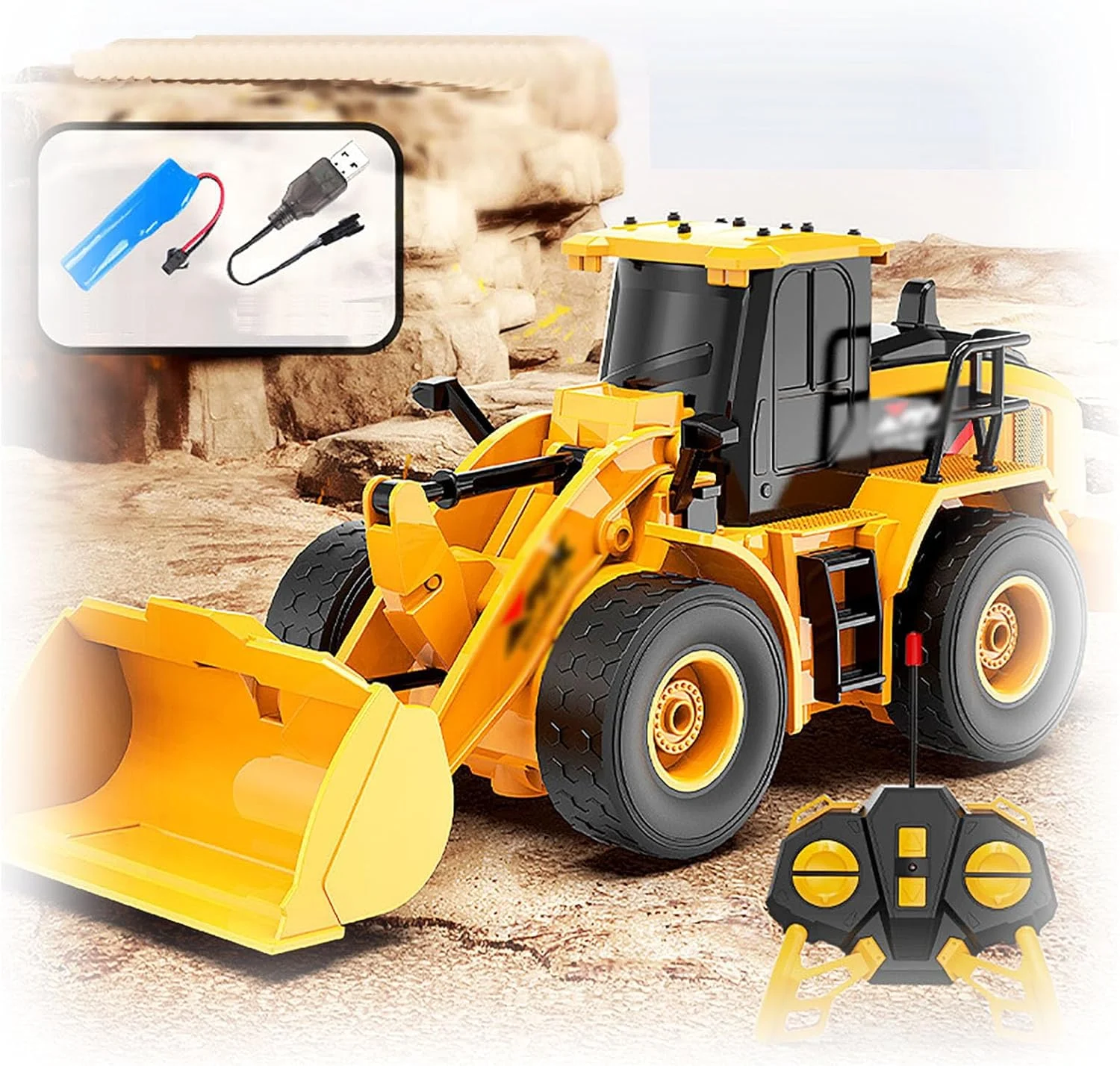 اسباب بازی بیل مکانیکی کنترلی با چرخش 360 درجه، بیل مکانیکی ساحلی و کامیون کمپرسی کنترلی، بیل مکانیکی کنترلی برای بزرگسالان، ست بیل مکانیکی و کامیون کمپرسی کنترلی (A)