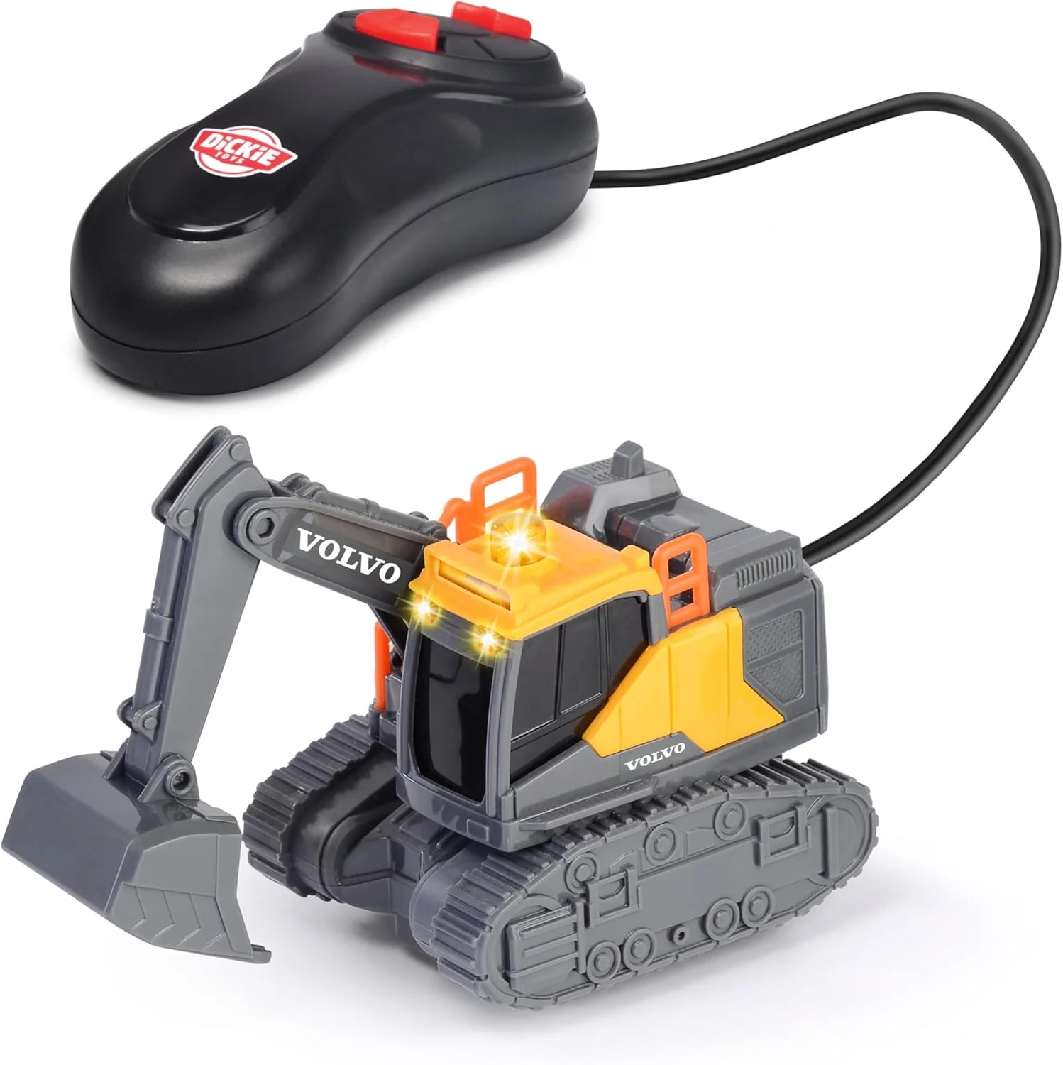 اسباب بازی بیل مکانیکی ولوو دیکی تویز - 14 سانتی متر با کنترل از راه دور کابلی، بیل مکانیکی اسباب بازی کنترل از راه دور با کنترل، چراغ و باتری، برای کودکان از 3 سال، 203722013، چند رنگ