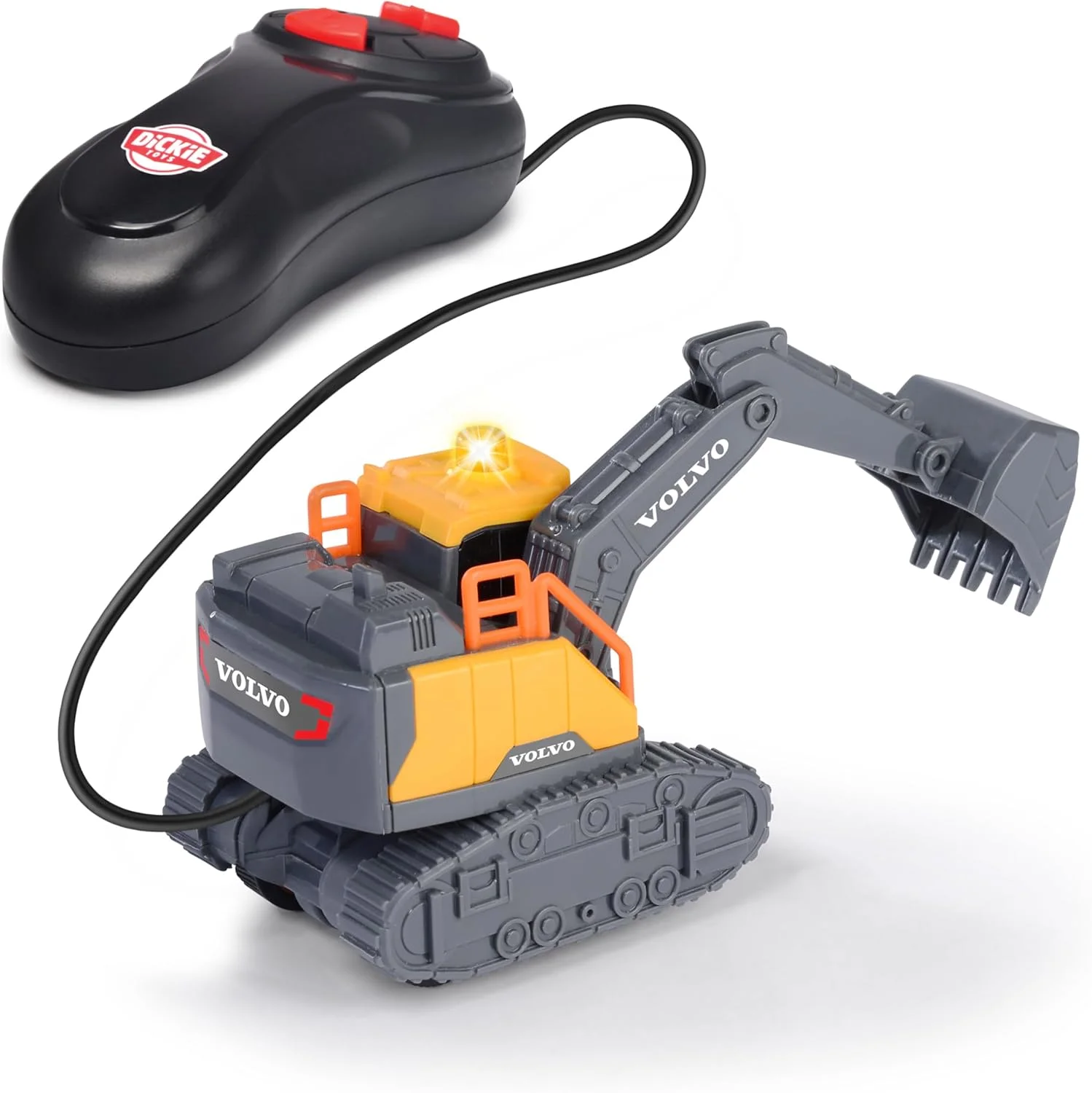 اسباب بازی بیل مکانیکی ولوو دیکی تویز - 14 سانتی متر با کنترل از راه دور کابلی، بیل مکانیکی اسباب بازی کنترل از راه دور با کنترل، چراغ و باتری، برای کودکان از 3 سال، 203722013، چند رنگ