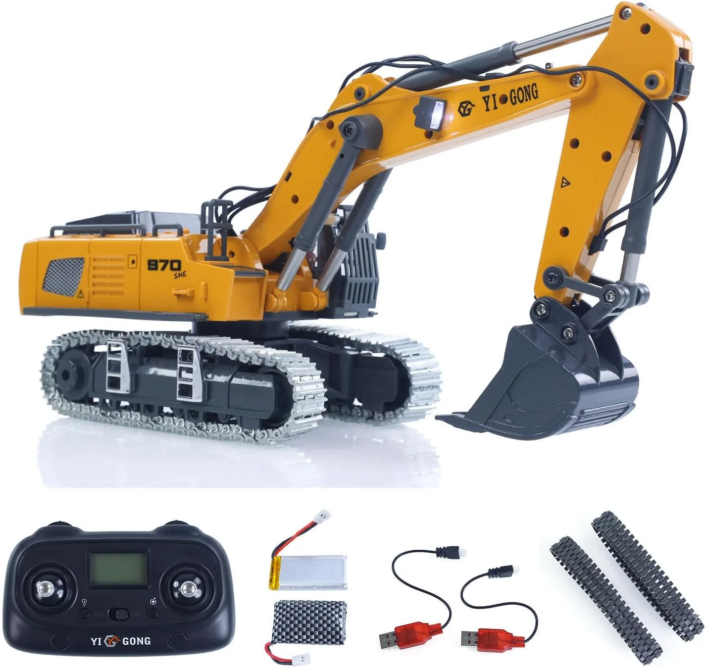 بیل مکانیکی کنترلی 1/50 مدل K970، ماشین مهندسی، بالابر برقی، بیل فلزی، زنجیر، نور و صدا، مدل آماده حرکت، مناسب برای سرگرمی