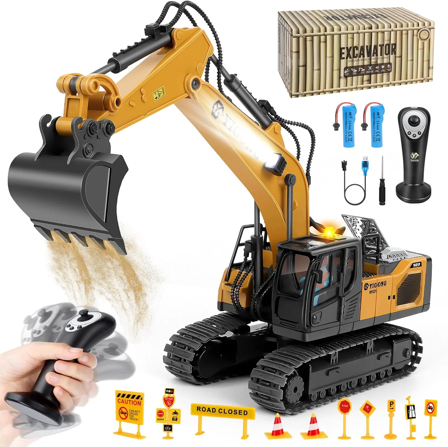 بیل مکانیکی کنترل از راه دور 2.4 گیگاهرتزی با کنترل از راه دور جاذبه ای، لودر چرخشی مداوم RC با چراغ ها و موسیقی، هدیه برای پسران 5 تا 12 سال