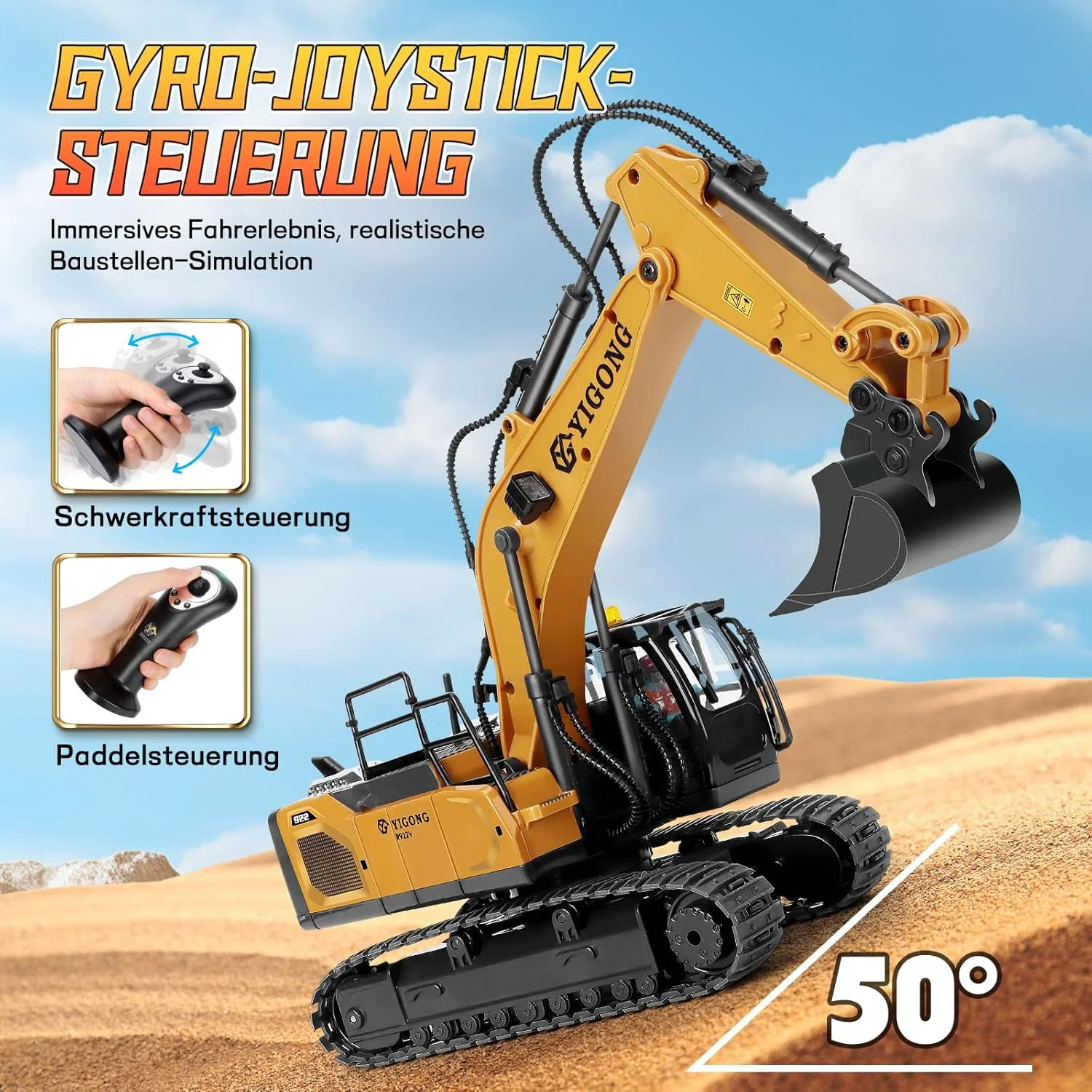 بیل مکانیکی کنترل از راه دور 2.4 گیگاهرتزی با کنترل از راه دور جاذبه ای، لودر چرخشی مداوم RC با چراغ ها و موسیقی، هدیه برای پسران 5 تا 12 سال