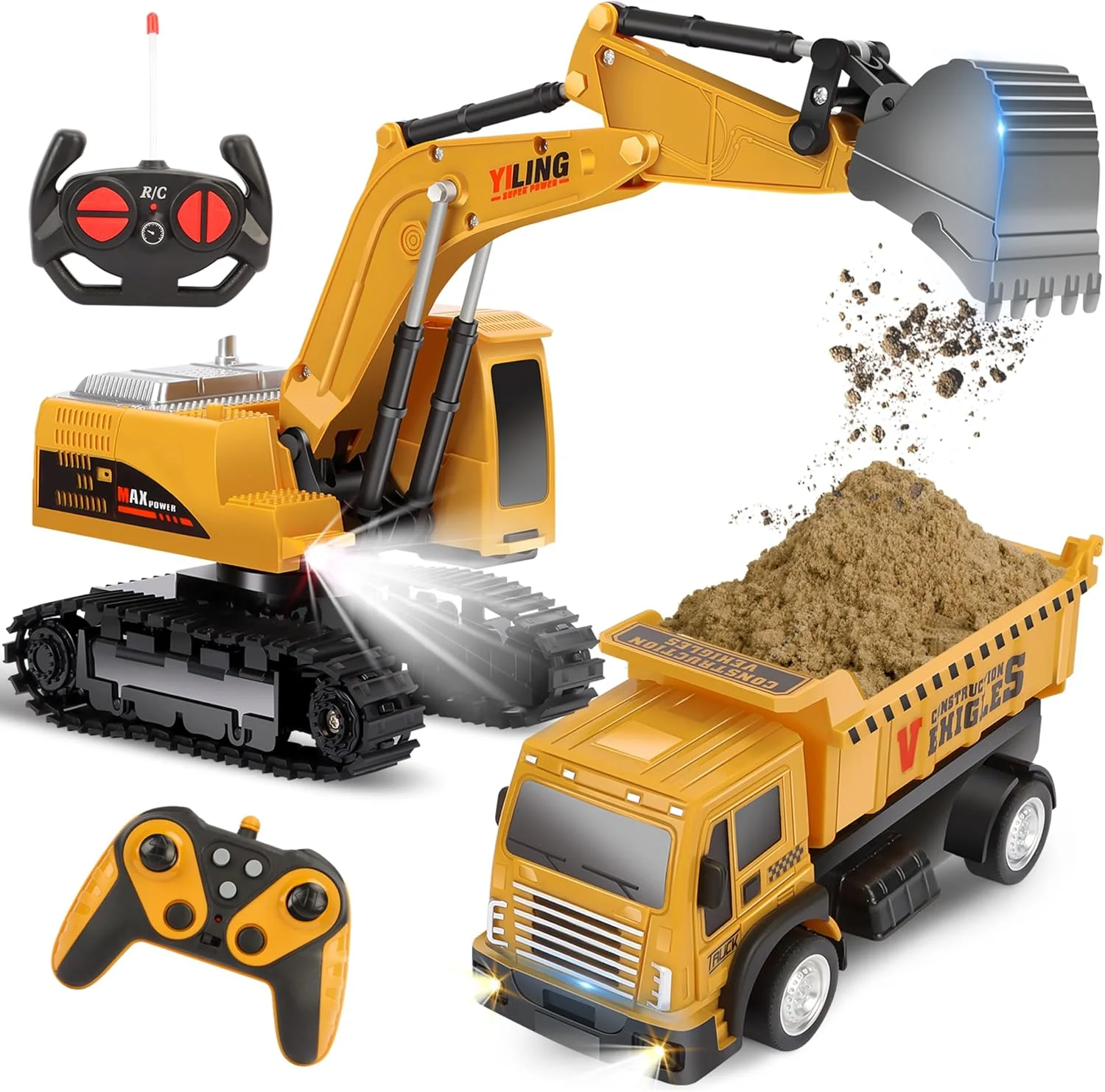 ست 2 عددی بیل مکانیکی کنترل از راه دور با وسیله نقلیه کنترل از راه دور، بیل مکانیکی 2.4 گیگاهرتزی برای کودکان - با چراغ ها و صداها و بند شانه فلزی، هدیه تولد بیل مکانیکی کامیون RC ست 2 عددی بیل مکانیکی کنترل از راه دور با وسیله نقلیه کنترل از راه دور، بیل مکانیکی 2.4 گیگاهرتزی برای کودکان - با چراغ ها و صداها و بند شانه فلزی، هدیه تولد بیل مکانیکی کامیون RC