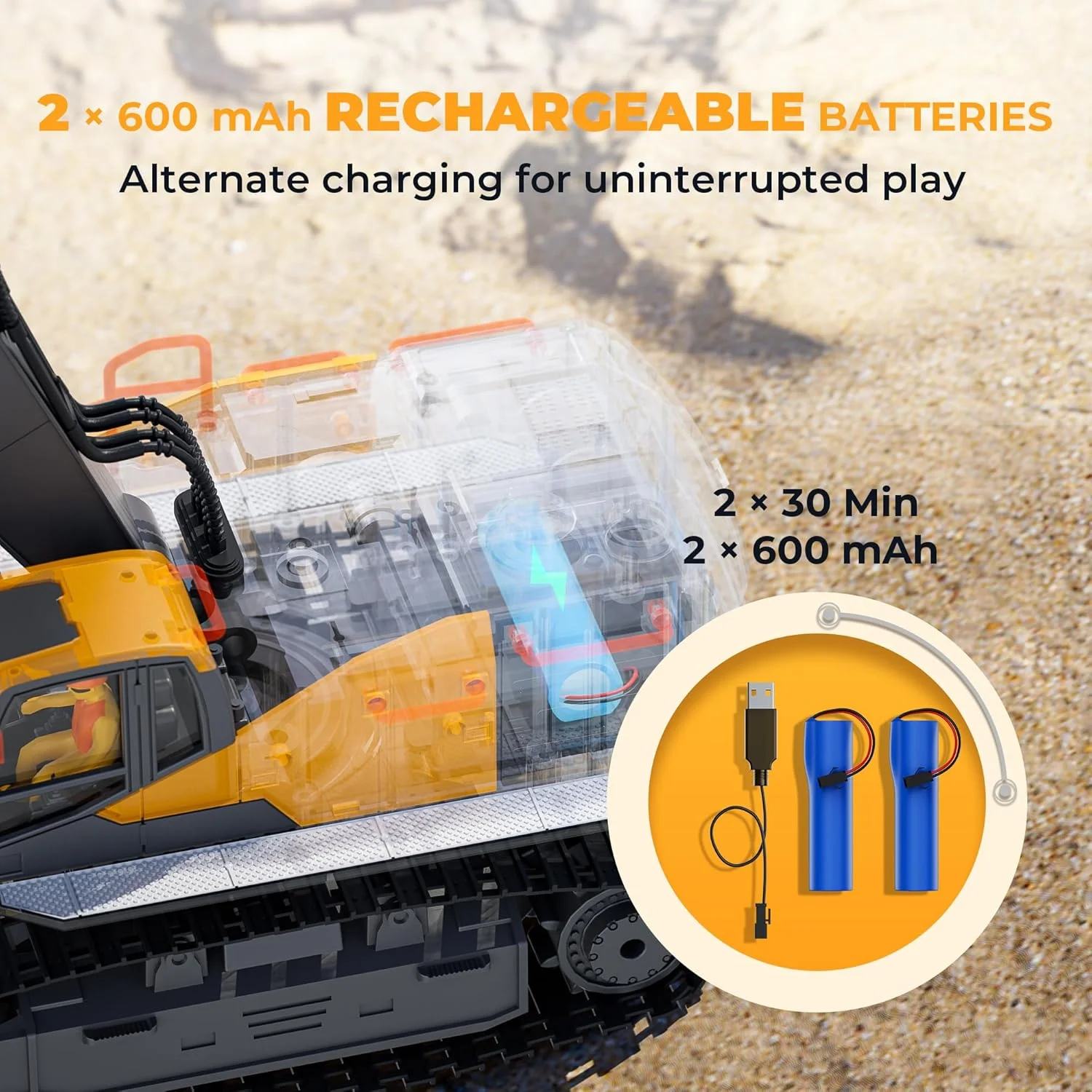 اسباب بازی بیل مکانیکی کنترلی برای پسران - ماشین ساختمانی کنترلی 2.4 گیگاهرتزی، اسباب بازی بیل مکانیکی 11 کاناله با بیل فلزی، چراغ ها، صدا و اسپری، 2 × 30 دقیقه زمان بازی، اسباب بازی های حفاری برای کودکان 3-5 4-7 8-12.