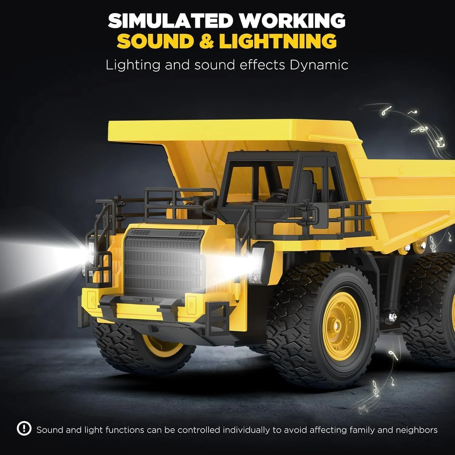 کامیون کمپرسی کنترلی مقیاس 1:18 – ماشین های اسباب بازی ساختمانی 9 کاناله RC، جلوه های نور با باتری دوتایی، هدیه تولد برای پسران