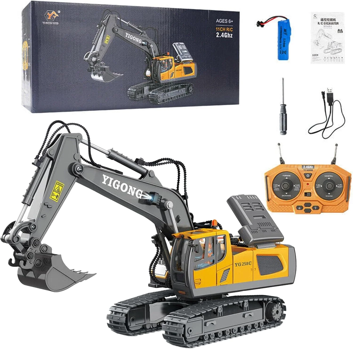 اسباب بازی بیل مکانیکی کنترلی Mumoo Bear برای پسران 6-12 ساله، بهترین هدیه تولد برای کودکان 4-7 8 9 10 11 ساله، اسباب بازی های ساختمانی RC با بیل فلزی