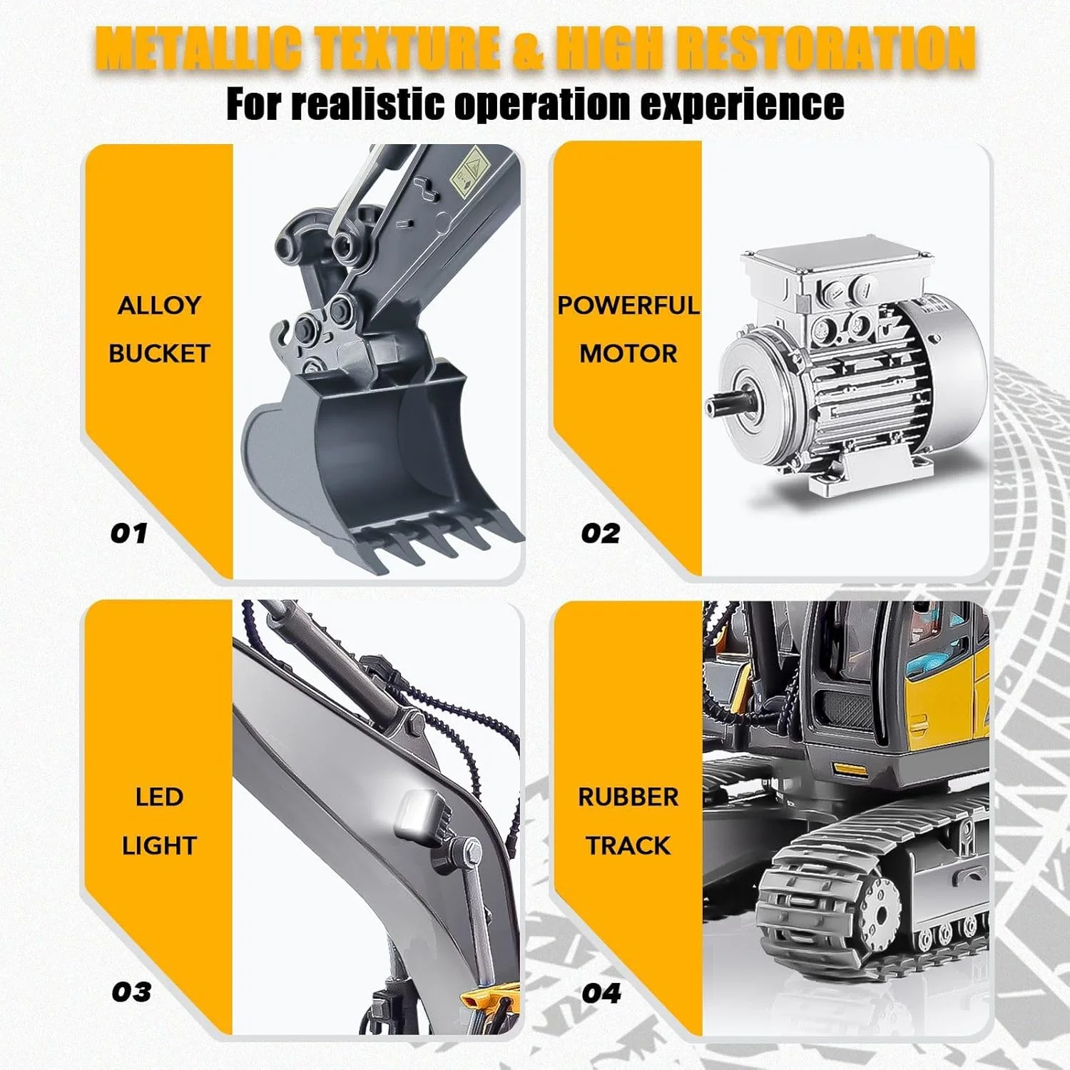 بیل مکانیکی کنترلی KASTWAVE، اسباب بازی برای پسران 6-12 سال، چرخش 680 درجه، 2 باتری، بیل فلزی، چراغ ها/صداها، اسباب بازی های ساختمانی، هدیه تولد، اسباب بازی پسرانه برای 3 4 5 6 7 8 ساله ها (2.4 گیگاهرتز)