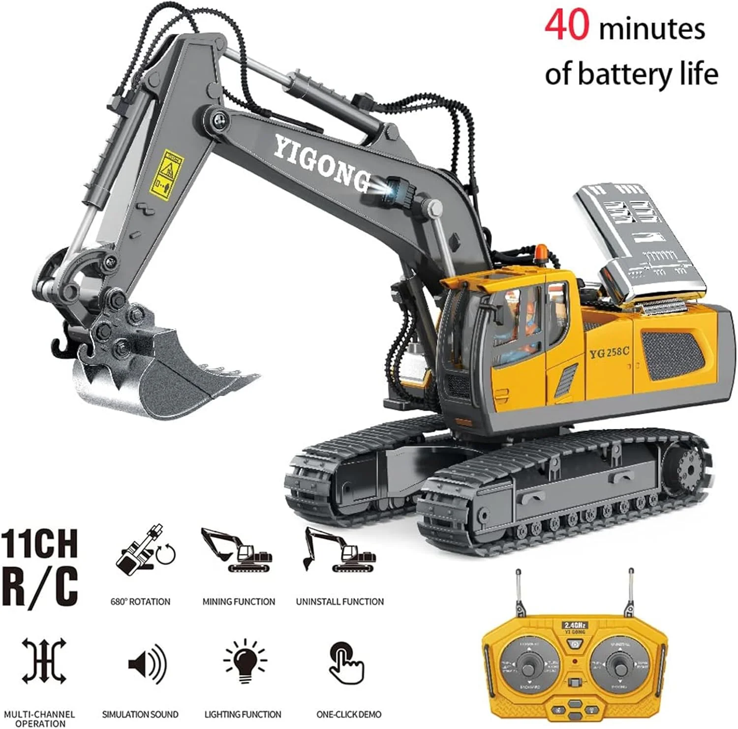 اسباب بازی بیل مکانیکی کنترلی Mumoo Bear برای پسران 6-12 ساله، بهترین هدیه تولد برای کودکان 4-7 8 9 10 11 ساله، اسباب بازی های ساختمانی RC با بیل فلزی