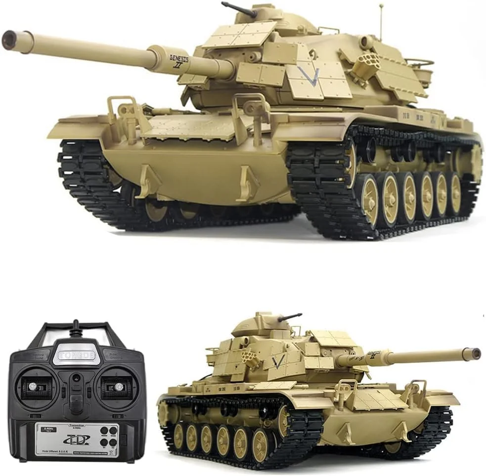 تانک کنترلی فوق العاده بزرگ 64 سانتی متری M60A1 مدل تانک سنگین کنترلی با قابلیت پرتاب لوله تفنگ (نسخه استتار صحرایی رترو)