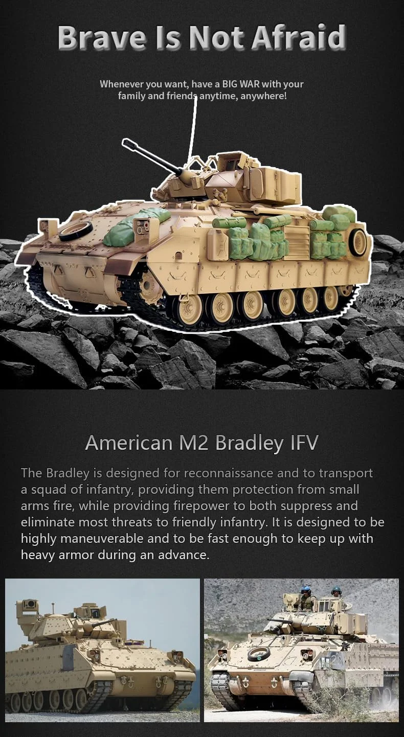 تانک زرهی بزرگ SOWOFA مدل M2A2 پیاده نظام سنگین، مقیاس 1:16، طول 45 سانتی متر، مدل تانک پیاده نظام کنترل از راه دور الکتریکی بزرگ