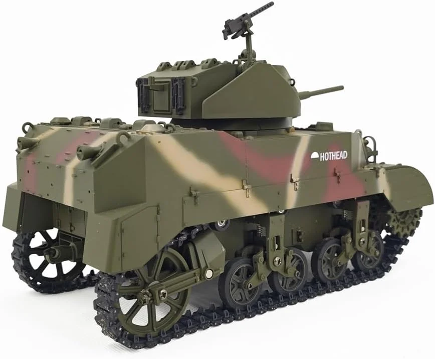 تانک پرسرعت سبک SOWOFA مدل M5A1 مقیاس 1:16 با سرعت 8 کیلومتر بر ساعت، دارای جریان دوگانه و قدرت بالا، چرخش 360 درجه برجک، مدل تانک رترو (نسخه سفارشی سبز تیره) باتری دوتایی