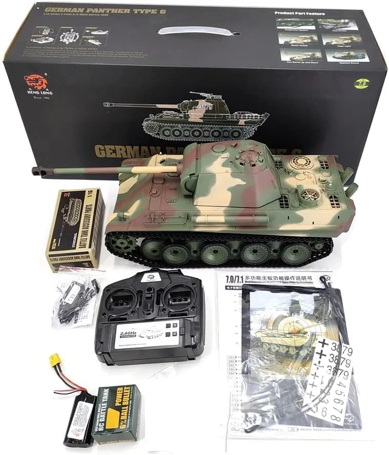 تانک کنترلی بزرگ مدل پلنگ 7.0 طرح جنگلی چریکی، طول 56 سانتی متر، تیراندازی با گلوله های BB و کنترل از راه دور