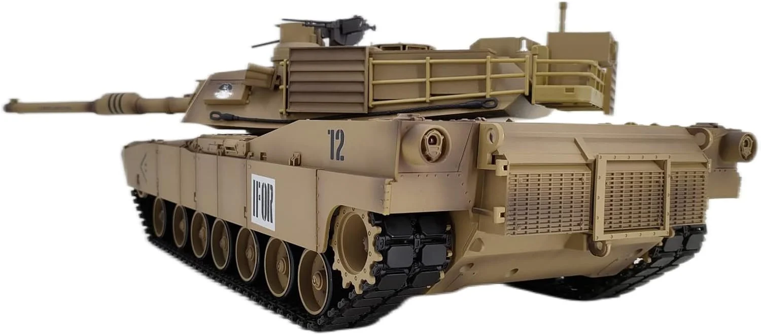 تانک کنترلی مدل M4A3 طرح استتار صحرایی، سایز بزرگ 62 سانتی‌متری، با قابلیت‌های شلیک BB و ایجاد دود