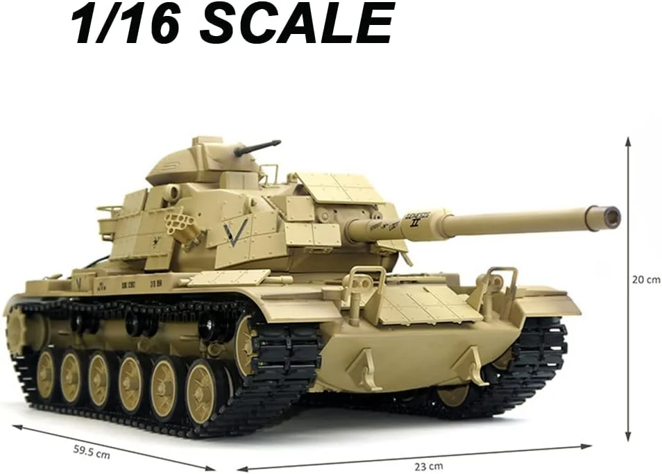 تانک کنترلی بزرگ مدل M60A1 با طرح استتار صحرایی، طول 64 سانتی متر، قابلیت کنترل از راه دور، پرتاب گلوله
