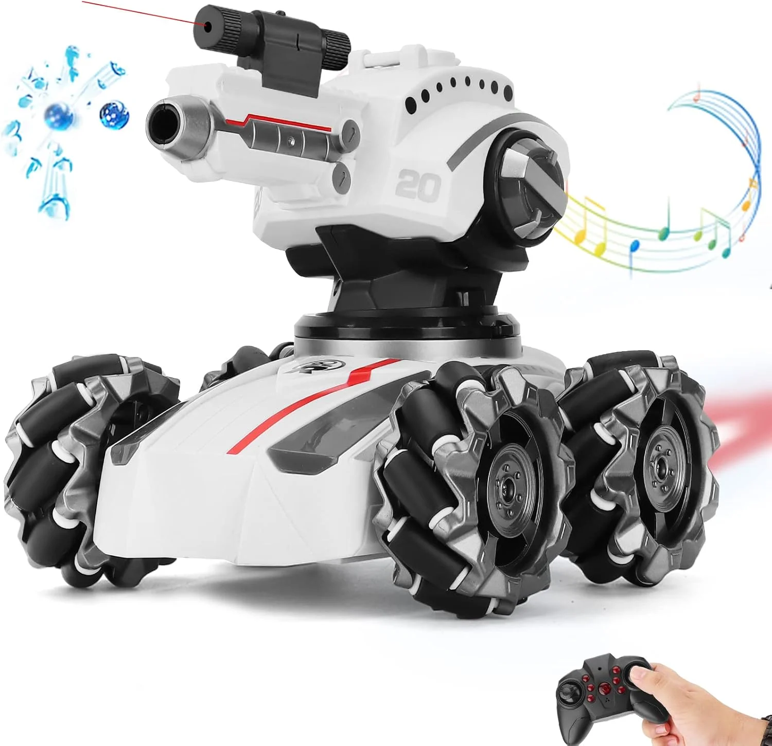 تانک کنترلی تیرانداز آرسی، ماشین های کنترلی 4WD با برجک جنگی چرخان، ماشین کنترلی از راه دور برای پسران 8-12 سال با 2 باتری قابل شارژ، نور و موسیقی جذاب، هدیه عالی برای پسران 6-12 سال