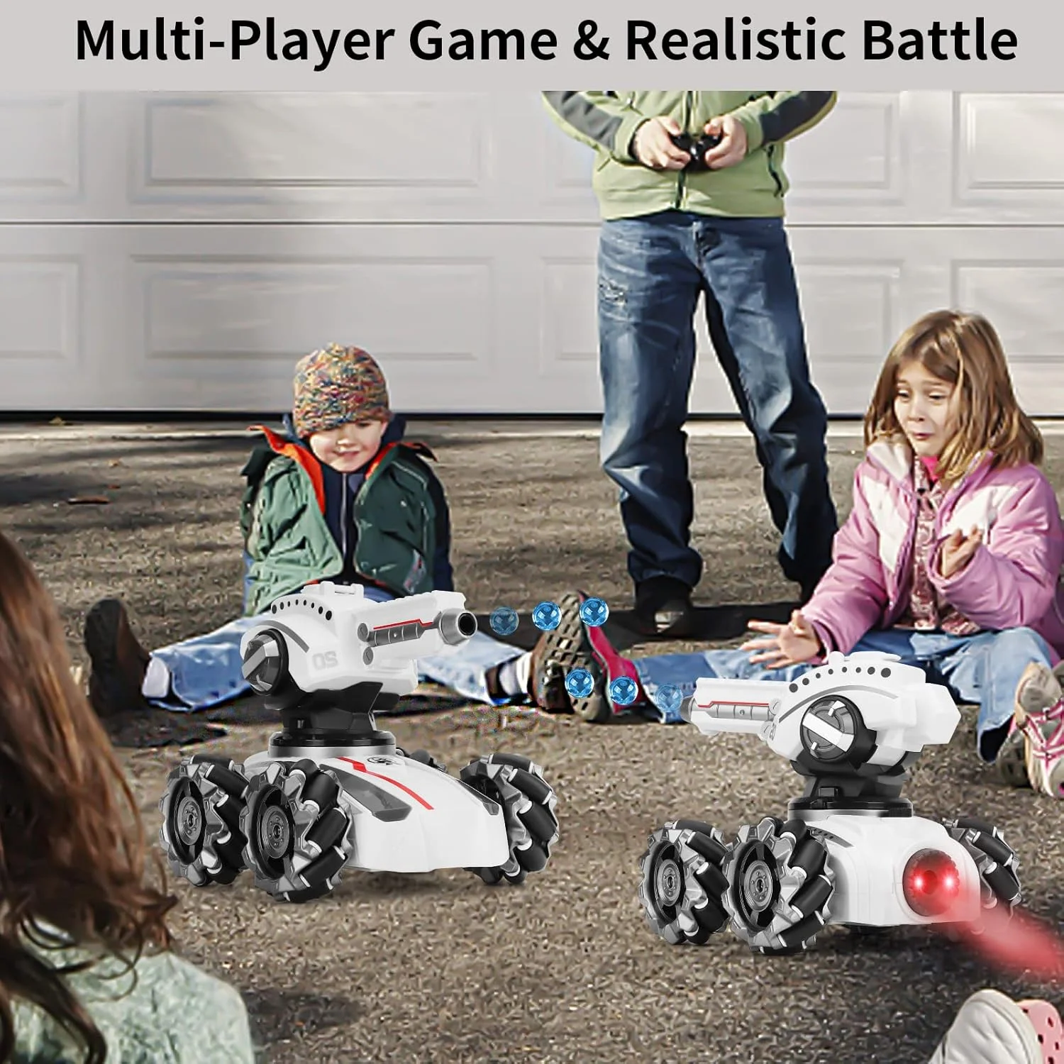 تانک کنترلی تیرانداز آرسی، ماشین های کنترلی 4WD با برجک جنگی چرخان، ماشین کنترلی از راه دور برای پسران 8-12 سال با 2 باتری قابل شارژ، نور و موسیقی جذاب، هدیه عالی برای پسران 6-12 سال