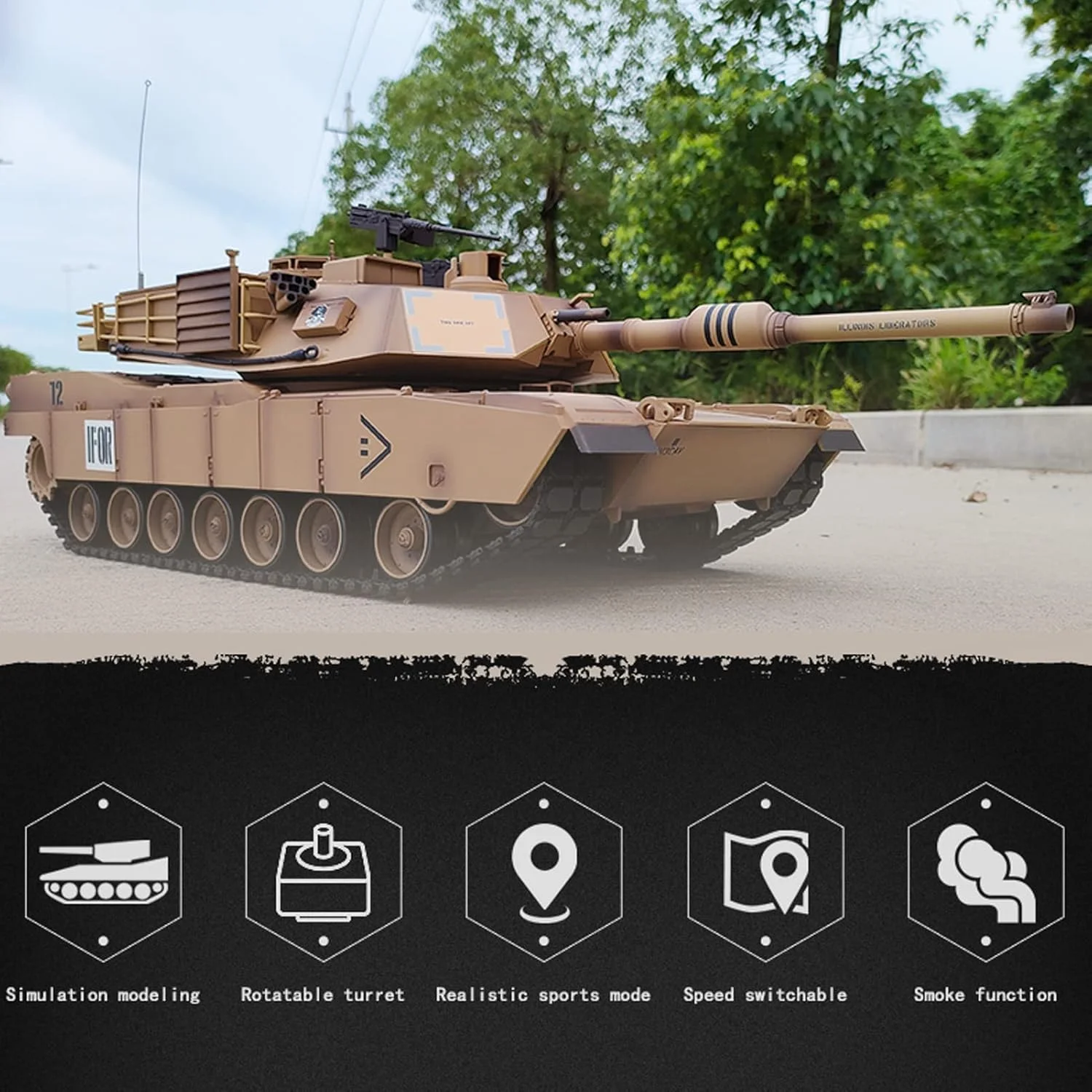 تانک کنترلی 1/16 2.4 گیگاهرتز، اسباب بازی تانک ارتشی برای پسران، وسایل نقلیه کنترلی با جلوه های صوتی دود، حرکت، بالا و پایین رفتن لوله تانک 30 درجه، چرخش برجک 320 درجه