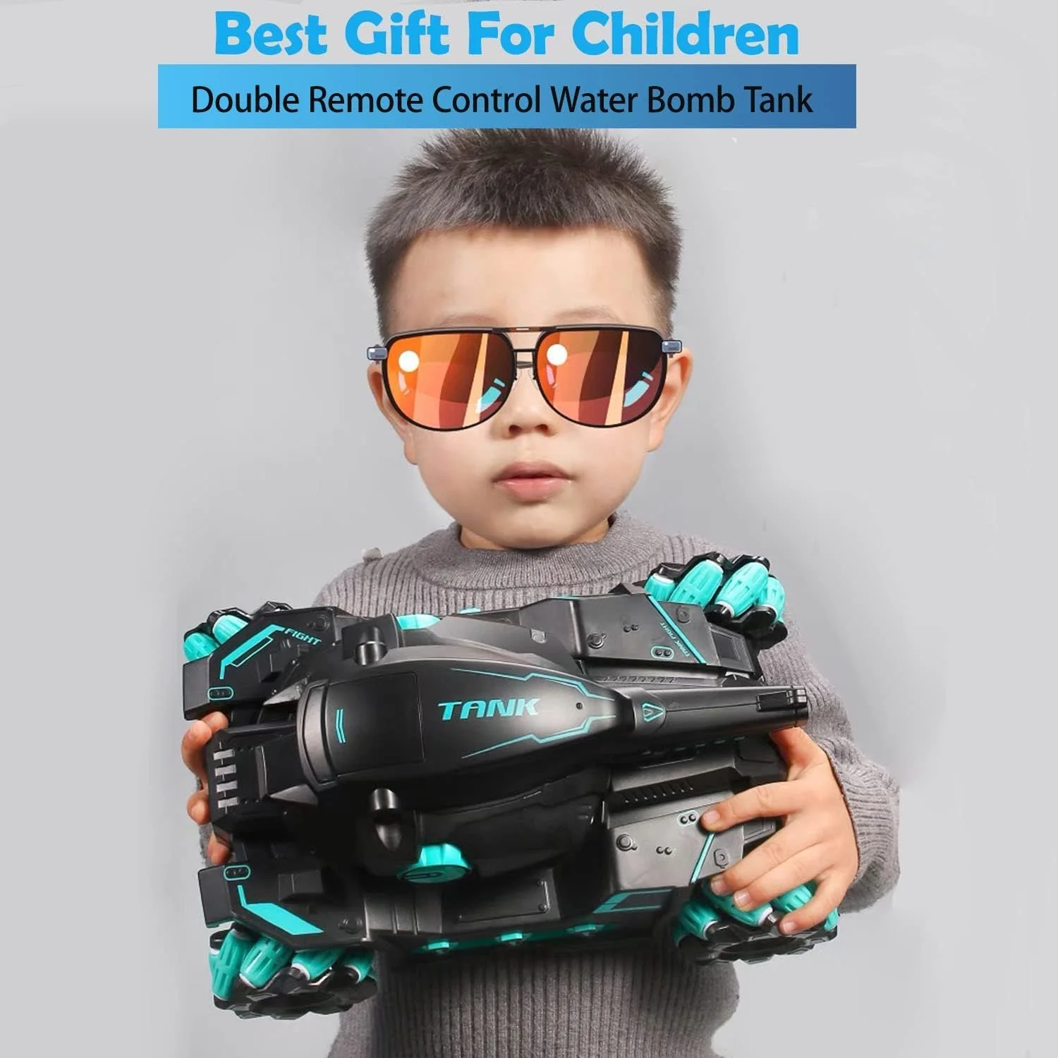 ماشین تانک کنترلی - وسیله نقلیه با چرخش 360 درجه، چرخ های دریفت جانبی، باتری قابل شارژ، چراغ های LED، اسباب بازی ماشین بادوام RC برای کودکان، هدیه پسرانه داخل و خارج از خانه