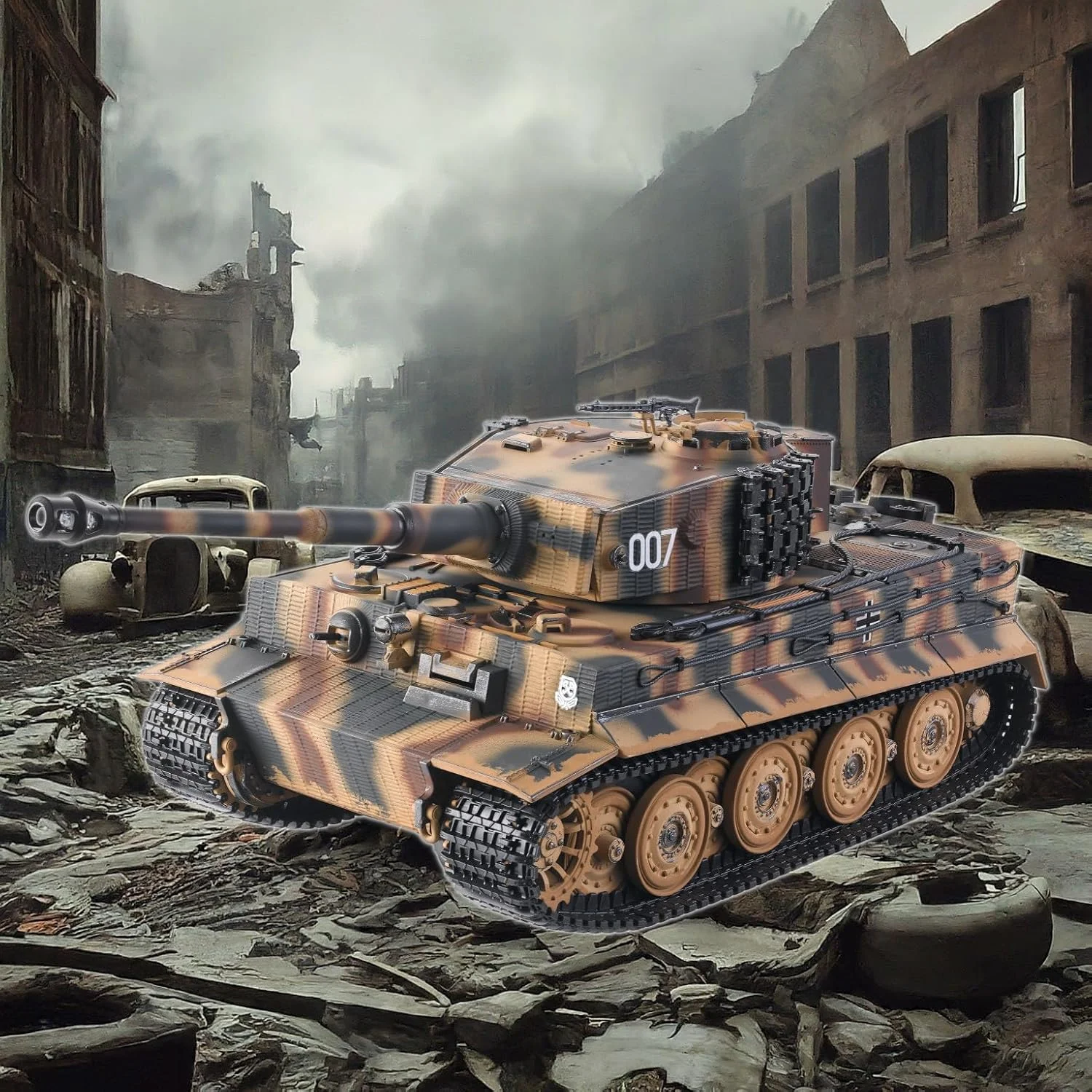 تانک سنگین آلمانی تایگر 1 POCO DIVO، مقیاس 1/24، نبرد مادون قرمز، خودروی زرهی آرسی 2.4 گیگاهرتز، مدل Taigen 3841-11-L-C نسخه آخر رنگ آمیزی شده با ایربراش، مدل نظامی جنگ جهانی دوم با نور صدا و لگد، استتار