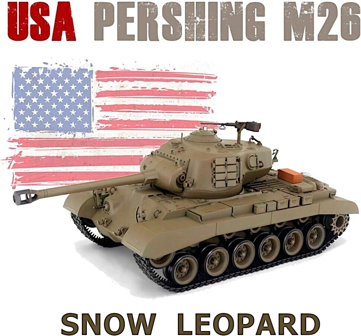 تانک POCO DIVO Snow Leopard M26 Pershing US، تانک جنگی زرهی RC مقیاس 1/16 RTR، نسخه پایه Heng Long 3838 S، نبرد ایرسافت مادون قرمز، مدل نظامی با دود، صدا، نور و لگد